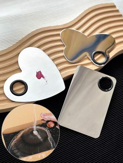 2pcs Stainless Steel Nail Polish Palette, Makeup Mixing Palette, Easy To Clean Makeup Foundation Mixing Palette, Cosmetic Painting Color Mixing Tool