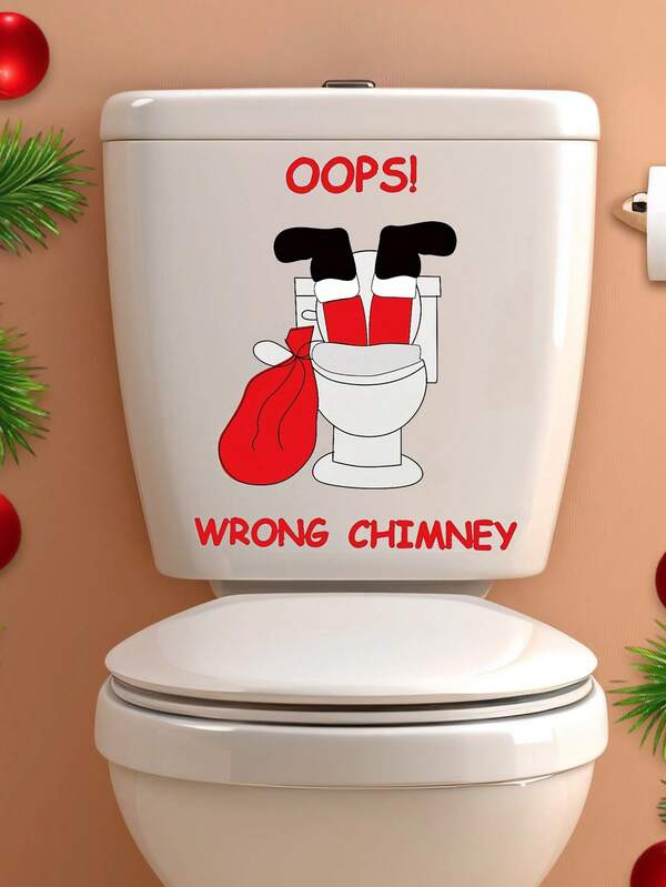 Adesivo de vaso sanitário de 1 peça, adesivo de vaso sanitário com estampa de árvore de Papai Noel de Natal, adesivo engraçado de assento de vaso sanitário com Papai Noel, decoração de Natal autoadesiva removível