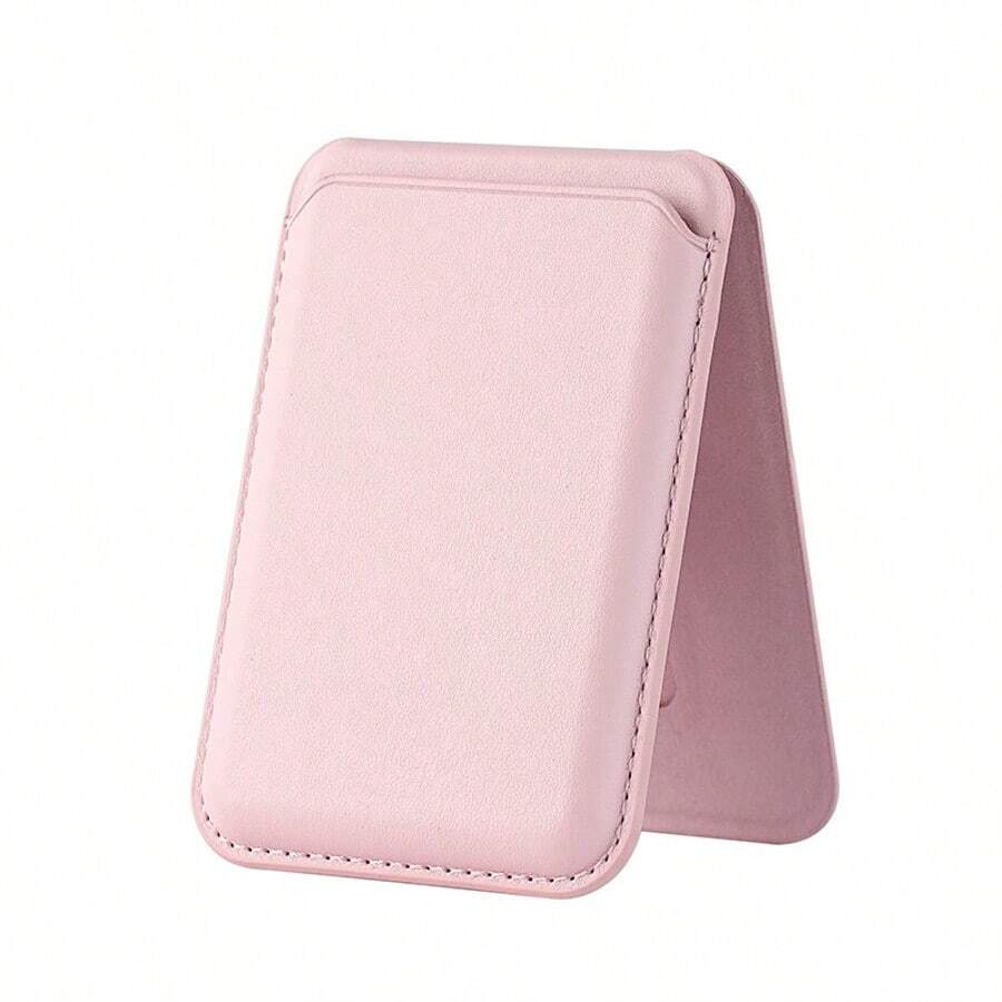 Magnetic Card Holder, Phone Holder, Card Cover, Leather, Compatible With Charging, Multifunctional Folding Clip, Portable And Invisible - Baby Pink - View 1