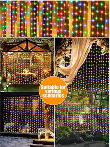 1pc Solar Outdoor String Lights Solar LED Curtain Light Garland Fairy Light With 8 Modes 300,200,100LED Solar Copper Wire LED Light For Wedding, Party, Outdoor Camping,Halloween,Christmas Decor Solar Twinkling Lights For Garden, Window,Yard,Patio,Christmas Tree,Wall Decor Lamp - Solar - View 9