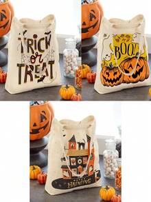 1/3 piezas, Bolsa de tela con impresión doble cara de "BOO" y calabaza y castillo encantado, bolsa de lona con diseño de tema de terror de dibujos animados, estilo gótico oscuro, adecuada para uso doméstico, compras, viajes, escuela, regalos, de 16 in * 14 in, bolsas perfectas para fiestas de Halloween a juego con disfraces de Halloween