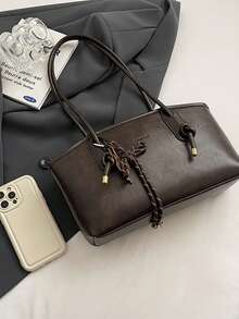 女士优雅纯色手提包，时尚大容量休闲单肩包，适合日常使用，多功能高品质通勤包 - 咖啡棕 - 查看 7