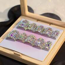 10Pcs Y2K Short Duck Press On Nails With Full Crystal Elements, Handcrafted Spring Summer Nails, Shiny Crystals, Transparent Accents, Perfect For Parties, Casual Wear, Tool Kit Included Summer Easter - trắng - Xem 3