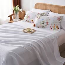 7-Piece Floral Print Fashionable Printed Bed Comforter Set, Queen Size, Soft, Comfortable And Durable Summer Bedding Set, Hotel Room Decor, Holiday Gift, Including 1 Comforter, 1 Flat Sheet, 2 Pillowcases, 2 Pillowshams, 1 Fitted Sheet - 白色 - 查看 7