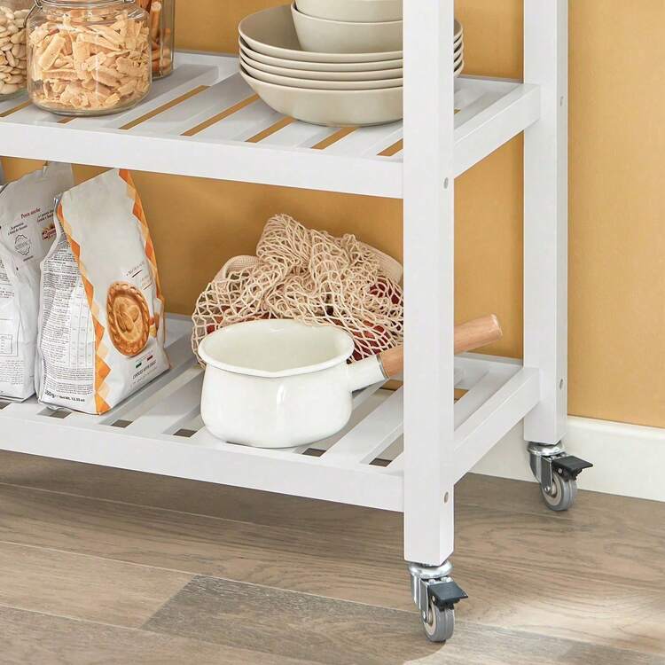 SoBuy FKW68-WN, Kitchen Storage Trolley Serving Trolley Kitchen Shelf With Rubber Wood Top 2 Drawers 2 Shelves - 白色 - 查看 9