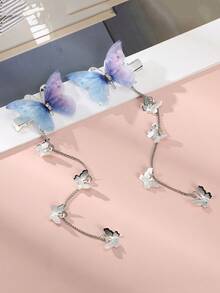 2pcs Butterfly & Chain Tassel Decor Alligator Hair Clip Cute Pink Accessories Claw Clips Hair Claws Hair Barrettes, Hairpin - Multicolor - View 11