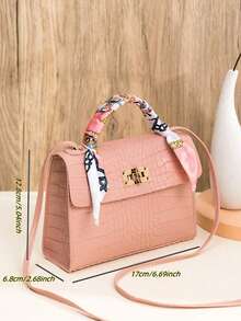 1pc Girls' Solid Color Mini Crossbody Bag, Scarf Decor Handbag, Suitable For Daily Use, Ideal Gift Choice - Pink - View 3