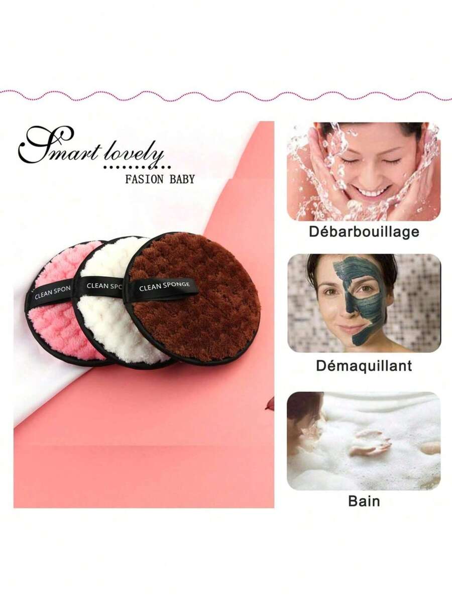 5/1pc Reusable Makeup Remover Pads, Makeup Brushes, Makeup Sponges, Face Cleansing Sponges, Facial Cleansing Towel, Makeup Sponges, Powder Puffs, Powder Pacts, Makeup Fixing Powder Puffs - Multicolor - View 1