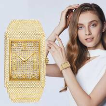 YaLaLuSi Brand 1 Piece Full-Dial Crystal-Studded Fashionable New-Style Women's Quartz Wristwatch With Luminous Hands, Roman Numerals, Quartz Movement, Precise Timekeeping, Versatile Square Dial, Suitable For Daily Wear, Business Commuting, Work, School, Parties, And Evening Events. Includes A Strap Adjuster And Jewelry Polishing Cloth. A Great Gift For Women, Sisters, And Close Friends On Birthdays And Holidays. .