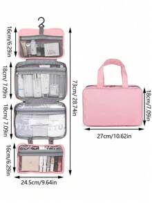 1个大容量旅行挂钩化妆包 时尚旅行挂式洗漱包 防水洗漱包 多功能旅行收纳包 可折叠化妆袋 方便携带便携式化妆品手提包 挂式化妆包 素色洗漱包 - 彩色 - 查看 10