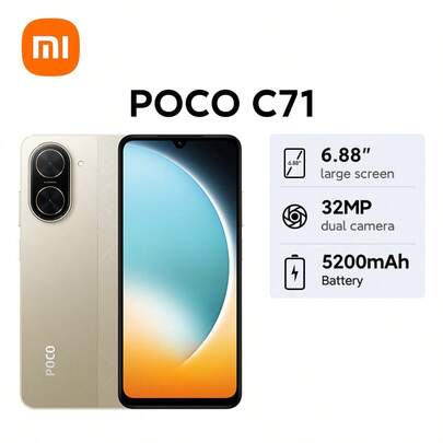 Xiaomi POCO C71 Globale Version Smartphone mit leistungsstarkem Octa-Core-Prozessor, 12nm-Prozess, 32MP KI-Dual-Kamera, immersivem 6,88"-Display, riesigem 5200mAh (Typ) Akku mit 15W Schnellladung, sicherer Fingerabdruck- und Gesichtserkennung, Speichererweiterung: 3GB bis 6GB, 4GB bis 8GB, Android 15, 32MP Hauptkamera, bis zu 120Hz Bildwiederholrate