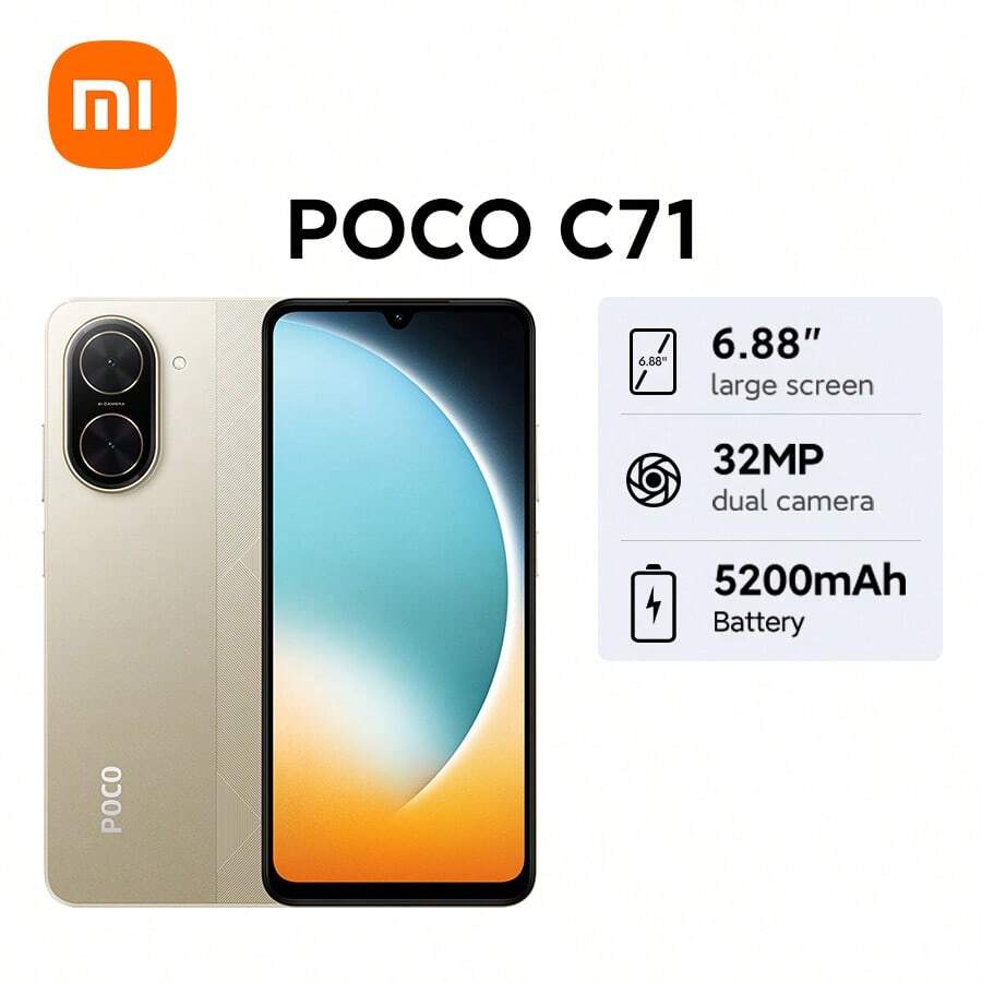 Xiaomi POCO C71 Global Version Smartphone Powerful Octa-Core Processor 12nm Process 32MP AI Dual Camera Immersive 6.88" Display Massive 5200mAh (Typ) Battery Powered By 15W Fast Charging Secure Fingerprint And Face Unlock Supports Memory Extension: 3GB Up To 6GB, 4GB Up To 8GB Android 15 32MP Main Camera Up 120Hz Refresh Rate - Gold - View 1