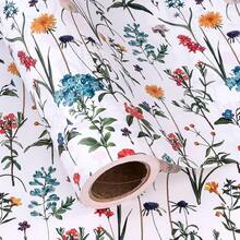 WRAPAHOLIC Kraft Wrapping Paper - Roll - 17 Inch X 16.5 Feet - Green Plant Wrapping Paper Wedding, Birthday, Bridal Shower, Tea Party, Drawer Liners, Home Closet Shelves - 野花(白色) - 查看 13