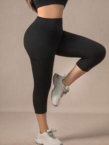 XianBinXiu 1 Stück Yoga-Hose für Damen in Große Größen mit hoher Taille und Taschen, 7/8 Länge enge Leggings, Farben Schwarz & Grau - Schwarz - Übersicht 9