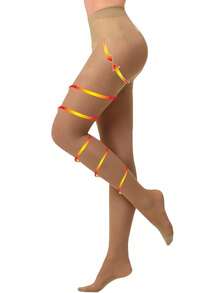 2 Pairs Women High Waist Compression Tights, Suitable For Autumn/Winter, Cozy - Multicolor - View 6