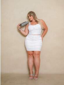 Women's Plus Size Short And Cropped Skirt Set - White - View 1