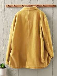 Jaket Blazer Corduroy Kasual Lengan Panjang Warna Polos untuk Wanita Ukuran Plus, Warna Kuning, Musim Gugur - Kuning - View 4