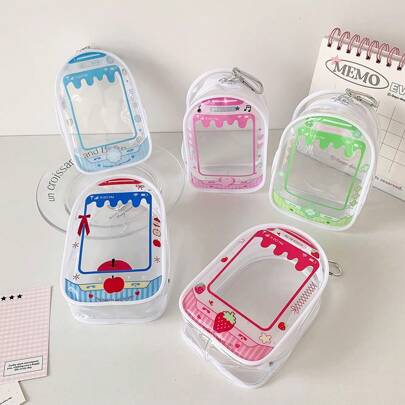 Ins风透明简约草莓水果PVC卡通透明娃娃包玩偶散步包户外包防护防尘收纳袋