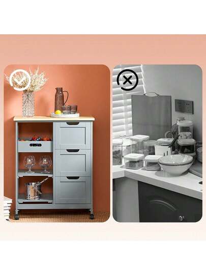 SoBuy FKW79 HG, Kitchen Trolley Cart Storage Serving Drawers Removable Tray, Grijs view 8