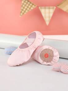 儿童公主芭蕾舞鞋，女童室内软底舞蹈鞋，瑜伽鞋，练习鞋，平底拖鞋，缎面面料 - 粉色 - 查看 4