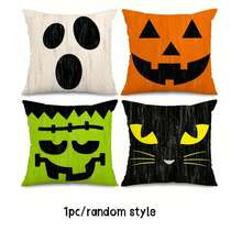 4 Peças Capas de Almofada de Halloween - 45 x 45 cm Capa de Almofada Retro com Expressões de Personagens de Halloween - Capa de Almofada Rústica Colorida de Halloween para Decoração de Casa, Sofá, Presente de Aniversário, Formatura, Decoração de Outono, Decoração de Quarto