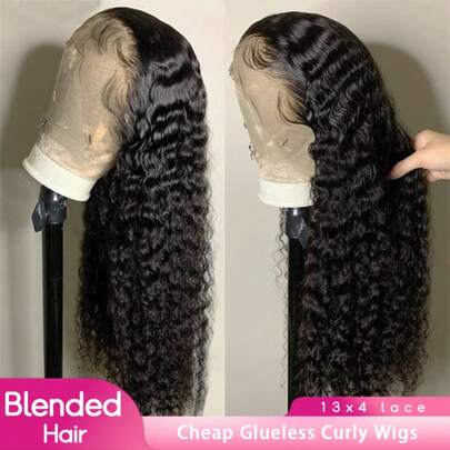 34 pulgadas 200% de densidad 13x4 13x6 pelucas de cabello humano mezclado con encaje frontal Pelucas rizadas de cabello mezclado con encaje frontal con cabello de bebé Pelucas frontales de onda de agua Cabello mezclado para mujeres Peluca de encaje frontal de onda profunda 13x4 Pelucas sin pegamento 5x5 Cabello mezclado pre-recortado 5x5 Pelucas con cierre HD