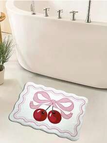 1pc Lovely Bow & Cherry Bathroom Mat Carpet, Sweet & Cute Style Girly Carpet, Soft & Plush Faux Wool Carpet, Suitable For Living Room, Bedroom, Closet, Entryway, Kitchen, Bedside, Durable & Dust-Proof - Multicolor - View 2
