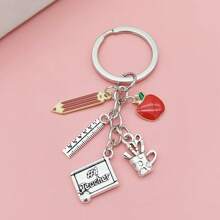 1pc Creative Alloy Palette, Pencil, Apple Keychain, Elegant Bag Charm, Graduation, Teacher's Day, Back To School Gift Keychain - Multicolor - View 7