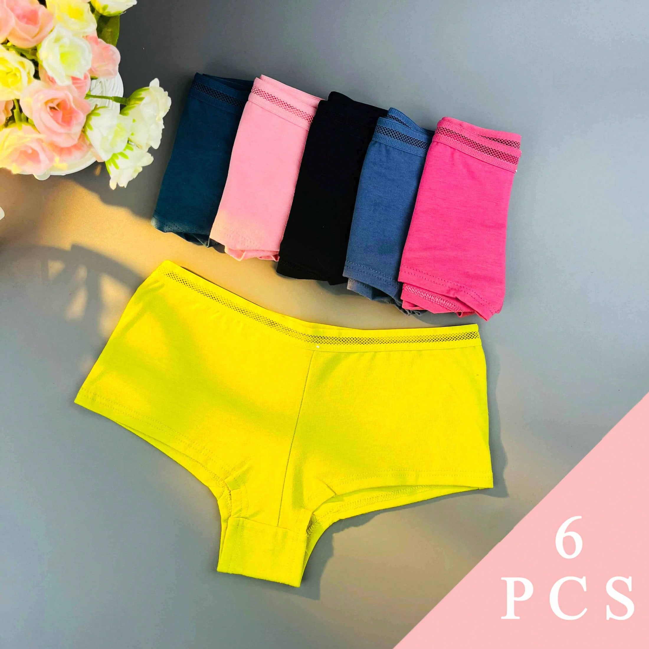 [6pcs Women Boxer Briefs]6pcs Solid Color,Mid-Rise,Soft Comfy Breathable,Stretchy Intimates Boyshorts Panties, Women’s Lingerie & Underwear