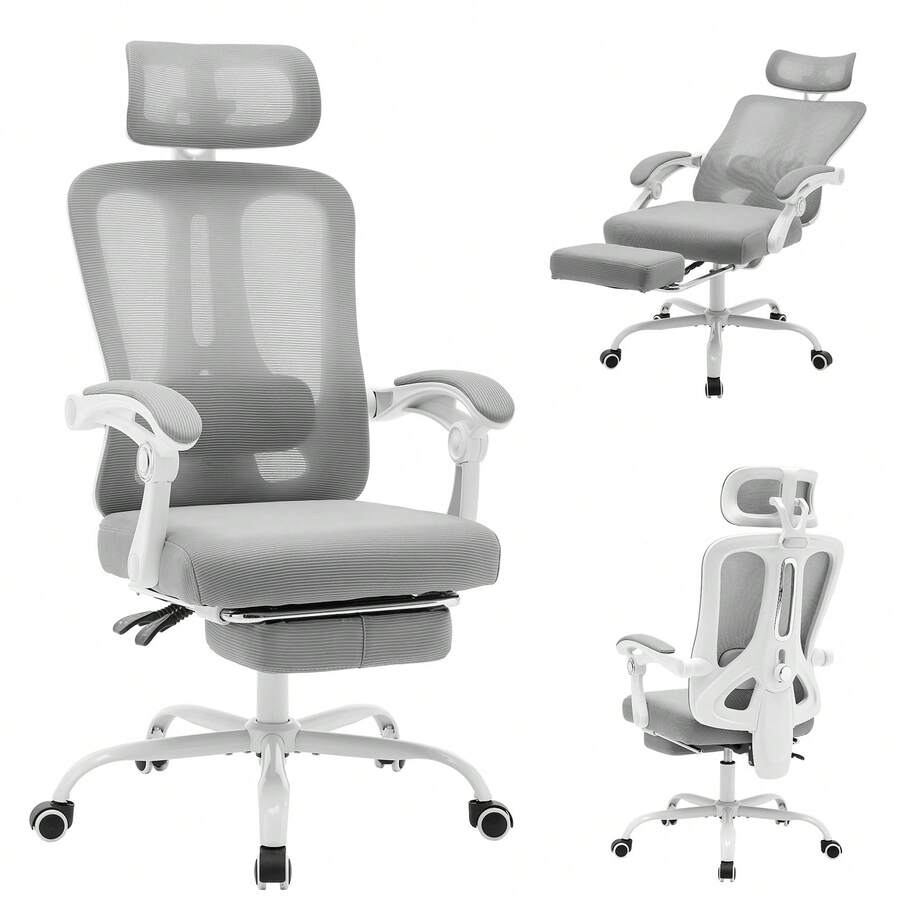 Silla de oficina ergonómica, silla giratoria con soporte lumbar ajustable, silla de oficina en casa con reposapiés, silla gaming de malla con respaldo alto