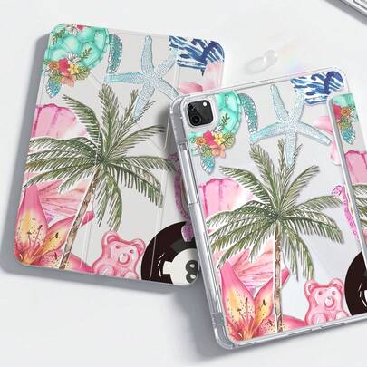 This Beautiful And Cute Cartoon Marine Element Starfish, Turtle, Shell And Flower Double-Sided Painted Acrylic Transparent Crystal Back Cover Is Shock