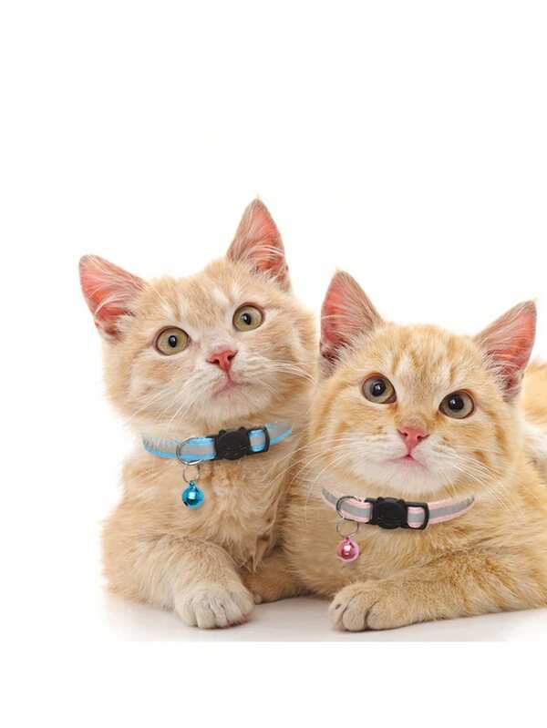 1/5/10pcs Random Reflective Detachable Cat Collar With Bell And Round Ears