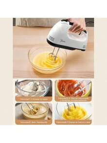 Batidora de Mano 7 Velocidades,Turbocharged Batidora de Mano, Mezclador de Cocina Incluye 4 Barras de Mezcla para Mezclar - Blanco - Ver 6