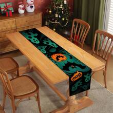 1 Stück Halloween Leinen Tischläufer, Party Feiertags Dekoration Tischläufer, Tischdecke, Halloween Outdoor Dekoration, Halloween Party Dekoration / Party Bedarf, unheimlich / gruselig, erschreckend, unheimlich, dunkel, Trick or Treat