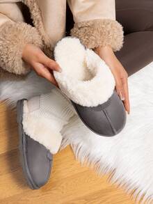 Women House Slippers Fuzzy Fluffy Furry Cozy Home Bedroom Comfy Winter Cute Warm Indoor Outdoor Shoes - Xám - Xem 3