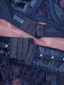 女士性感内衣网眼透视吊带背心 3 件套 - 藏藍 - 查看 11