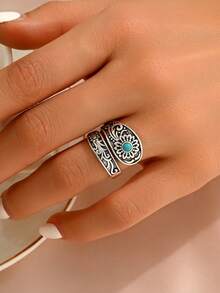 1pc Creative Retro Boho Style Women Jewelry Accessory, Wedding Engagement Gift Ring, Suitable For Women's Daily & Festival Wear - Antique Silver - View 2