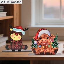 1 Piece Cute Christmas Elk Cow Christmas Tree Wooden Ornament 2D Flat Christmas Decoration Sign Plaque Christmas Desktop Centerpiece Decorations For Living Room Bedroom Office Bar And Dining Holiday Home Decor Ornaments Christmas Gifts - Multicolor - View 12