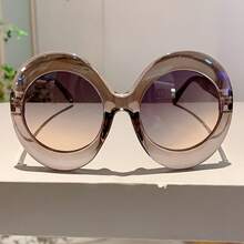 2024 New Women's Large Size Round Frame Fashion Glasses Fashion Gradient Lens Design Glasses  Semi-Transparent Decorative Glasses - Đen-Xám - Xem 9