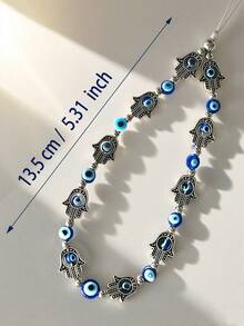 1pc Blue Evil Eye Beaded Phone Strap, Zinc Alloy Charm Pendant Suitable As Gift For Colleagues - Blue - View 5