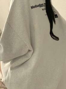 Women's Student Floral & Letter Print Loose Casual Comfortable Sweatshirt, Suitable For Daily Wear, Commuting, Back To School, Christmas, New Year, Round Neck Long Sleeve - Light Grey - View 5