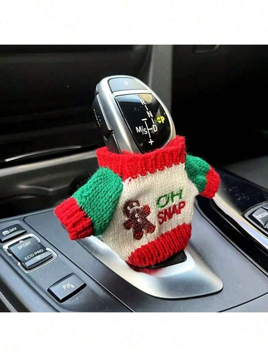 1pc - Christmas Atmosphere Car Shift Knob Cover, Universal Car Shift Dust Cover, Fashionable Mini Knitted Sweater For Car Shift Lever And Shift Knob, Christmas Holiday Decoration,Christmas Gifts