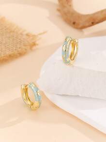 1 Pair Fashion New Style Gold Plated Copper Material Flower Pattern Enamel Cloisonne Hoop Earrings Jewelry For Women Girls