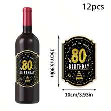 12-Piece 18/20/30/40/50/60/70/80 Party Wine Bottle Stickers, DIY Non-Stick Wine Bottle Decoration Stickers, Golden Digital Printed Age Decoration Stickers, Durable Material And Easy To Stick, Suitable For Birthday Party Decoration And Anniversary Celebration, Decorating Wine Bottles In Theme Birthday Party Celebration Activities, - Multicolor - View 4
