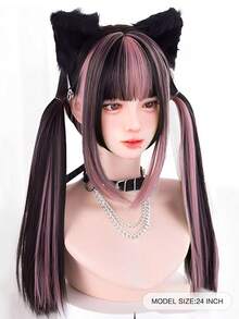 长款黑色红色粉色合成假发角色扮演洛丽塔原宿假发带刘海自然波浪万圣节红色日常假发长直发合成假发黑色带红色挑染角色扮演假发带刘海女士天然头发耐热纤维 - 彩色 - 查看 3