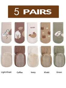 5pcs/Pack Baby & Toddler Anti-Slip Socks With Grips, Suitable For Girls And Boys