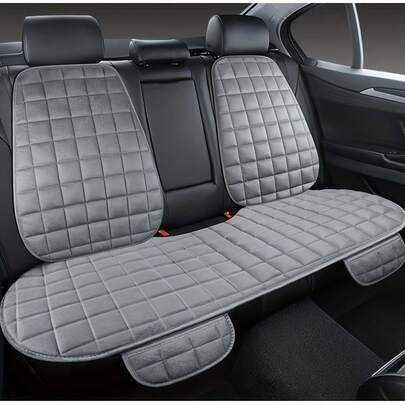 Zestaw 3 poduszek na tylne siedzenie samochodu z wzorem w romby, delikatny wzór, pluszowy materiał, wygodny i ciepły, łatwy montaż, odpowiedni na każdą porę roku i do wielu modeli samochodów