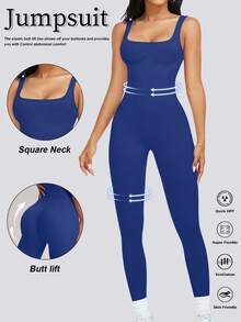 Women's Ribbed Jumpsuit Full Body Shapewear Sleeveless Jumpsuit Summer Solid Color Skinny Jumpsuit - Hải quân - Xem 1