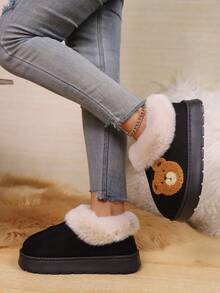 1. Fashionable And Cute Bear Theme Handbag, Plush Winter Bag, And Indoor Slippers. EVA Anti-Slip Thickened Sole Warm Shoes For Indoor And Outdoor. Couple's Indoor Slippers. Women's Black Casual Shoes.