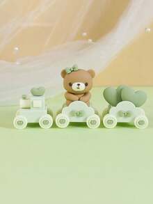 1 set Figura decorativa de peluche suave con diseño de osito de peluche y tren de dibujos animados, oso rosa y azul para decoración del hogar, tarta, baby shower - Tren 1set - Ver 7